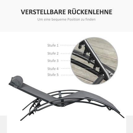 Verstellbare Sonnenliege aus Aluminium, grau - 171x64x82 cm
