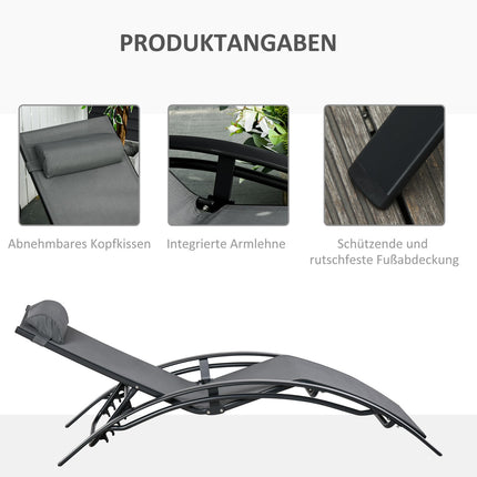 Verstellbare Sonnenliege aus Aluminium, grau - 171x64x82 cm