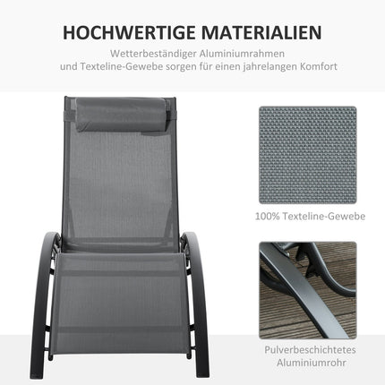 Verstellbare Sonnenliege aus Aluminium, grau - 171x64x82 cm