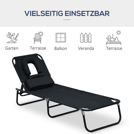 Schwarze Sonnenliege mit Gesichtsöffnung zur Entspannung