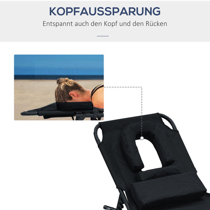 Schwarze Sonnenliege mit Gesichtsöffnung zur Entspannung
