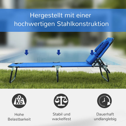 Blaue Gartenliege mit Gesichtsöffnung zum Entspannen