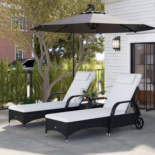 3er-Set Sonnenliegen – Polyrattan, Gartenmöbel in Schwarz & Creme