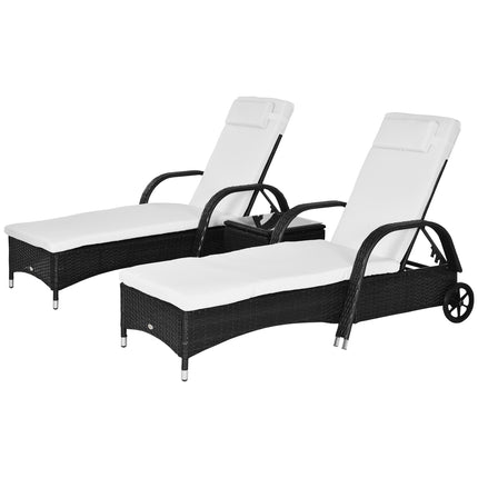 Ligstoel Tuinligstoel Tafel Set Van 3 Tuinmeubelen, Poly Rattan + Metaal Zwart + Crème Wit