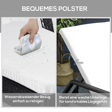 Ligstoel Tuinligstoel Tafel Set Van 3 Tuinmeubelen, Poly Rattan + Metaal Zwart + Crème Wit