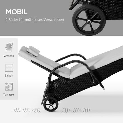 Ligstoel Tuinligstoel Tafel Set Van 3 Tuinmeubelen, Poly Rattan + Metaal Zwart + Crème Wit