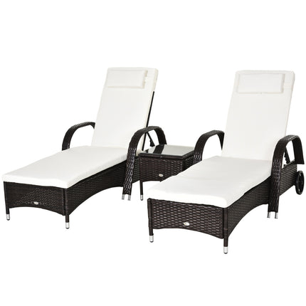 Sonnenliege & Tisch-Set aus Polyrattan, Braun/Cremeweiß