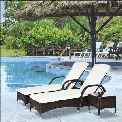 Sonnenliege & Tisch-Set aus Polyrattan, Braun/Cremeweiß
