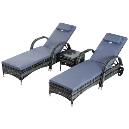 Outdoor sun lounger set, 3-piece, gray poly rattan & metal