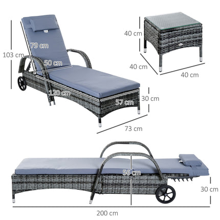 Outdoor sun lounger set, 3-piece, gray poly rattan & metal