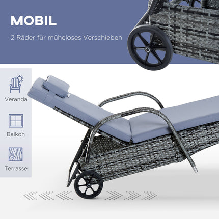 Outdoor sun lounger set, 3-piece, gray poly rattan & metal