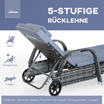 Outdoor sun lounger set, 3-piece, gray poly rattan & metal