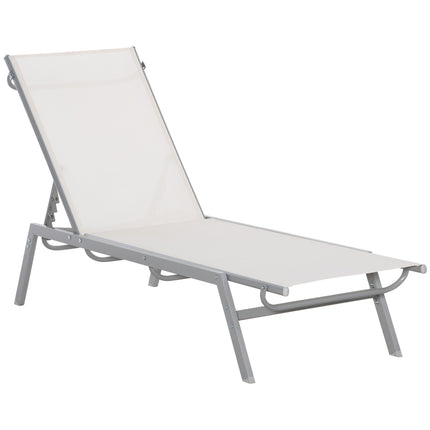 Adjustable sun lounger with cushion, cream white, metal mesh