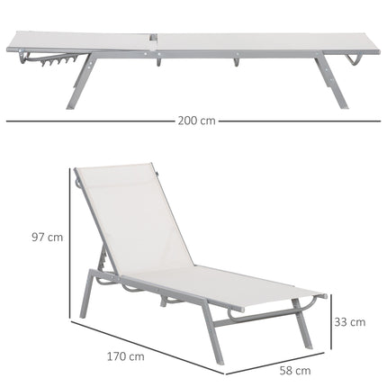 Adjustable sun lounger with cushion, cream white, metal mesh