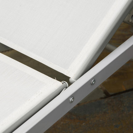 Adjustable sun lounger with cushion, cream white, metal mesh
