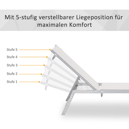Adjustable sun lounger with cushion, cream white, metal mesh
