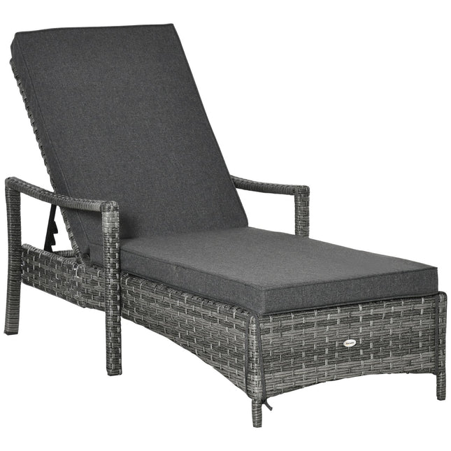 Verstellbarer Rattan-Gartensessel mit Kissen, Grau, 192 cm