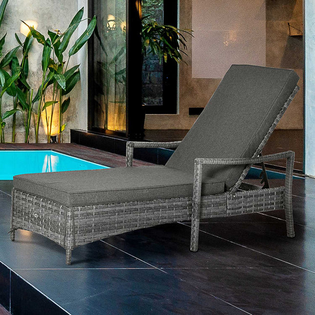 Verstellbarer Rattan-Gartensessel mit Kissen, Grau, 192 cm