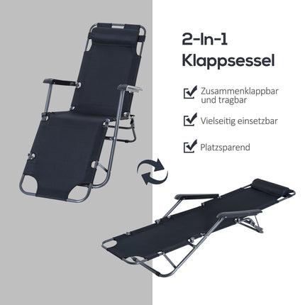 Klappbare Sonnenliege mit Auflage, Metallgestell, schwarz