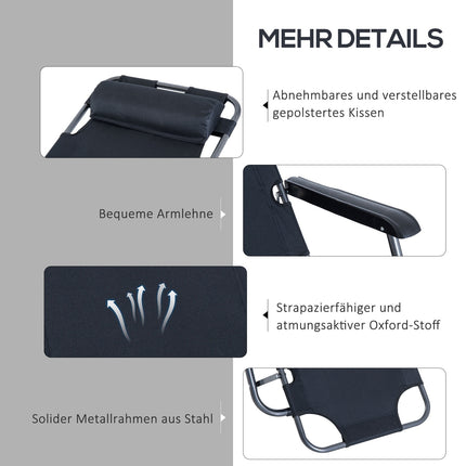 Klappbare Sonnenliege mit Auflage, Metallgestell, schwarz