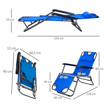 Klappbarer Strandstuhl mit Kissen, Metall & Oxford-Gewebe, blau