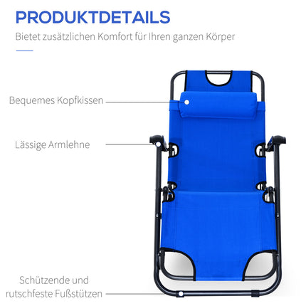 Klappbarer Strandstuhl mit Kissen, Metall & Oxford-Gewebe, blau