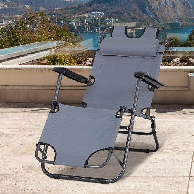 Klappbare Sonnenliege mit Kissen, Metall & Oxford-Gewebe, grau