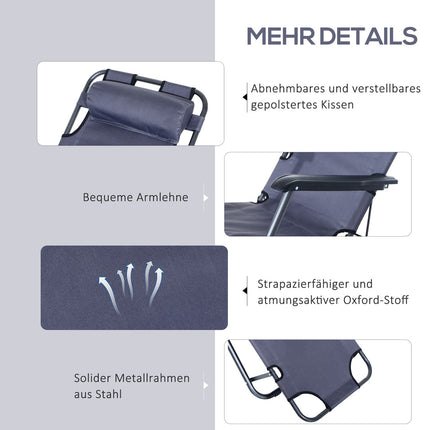 Klappbare Sonnenliege mit Kissen – Metall & Oxford-Gewebe