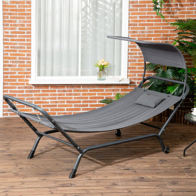 Sonnenliege mit Abdeckung, Kissen, 240x92x148cm, dunkelgrau