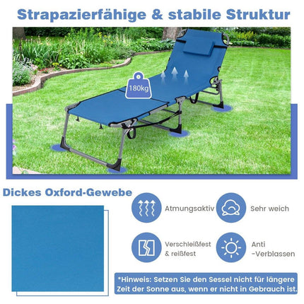 Sonnenliege mit Gesichtsöffnung, klappbare Gartenliege mit verstellbarer Rückenlehne und Fußstütze, Blau