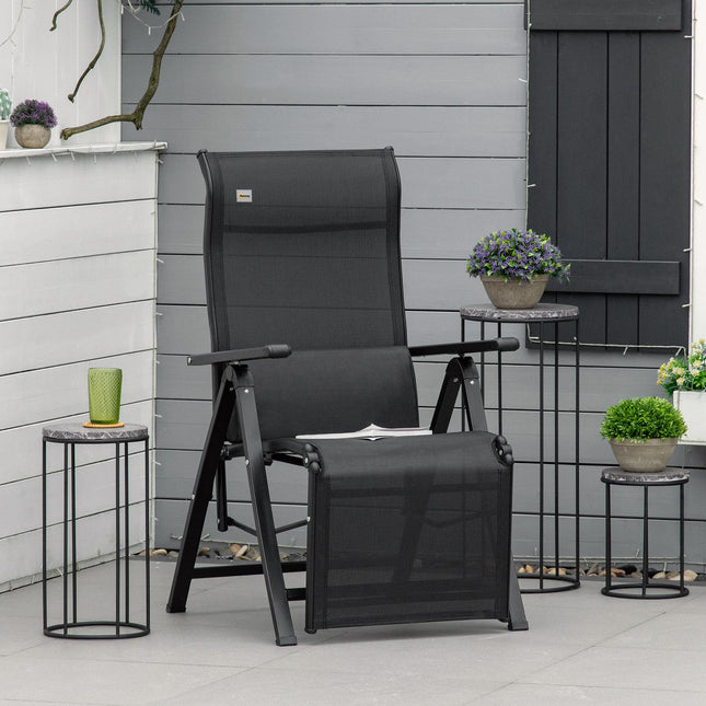 Verstellbarer Gartenliegestuhl, schwarzer Textilbezug, Stahl 70x65x111 cm