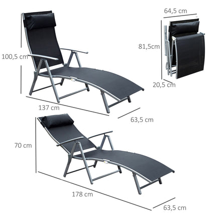 Folding beach chair with cushion, black metal and fabric