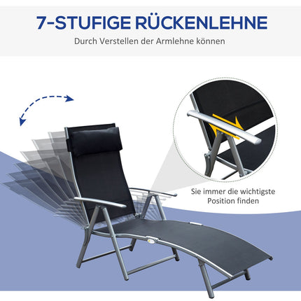 Folding beach chair with cushion, black metal and fabric