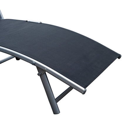 Folding beach chair with cushion, black metal and fabric