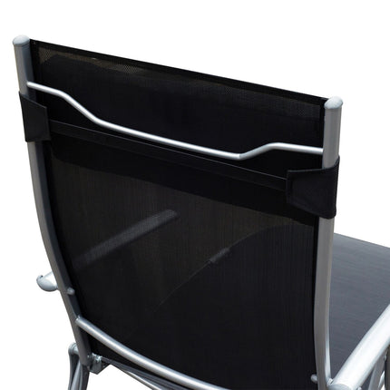 Folding beach chair with cushion, black metal and fabric
