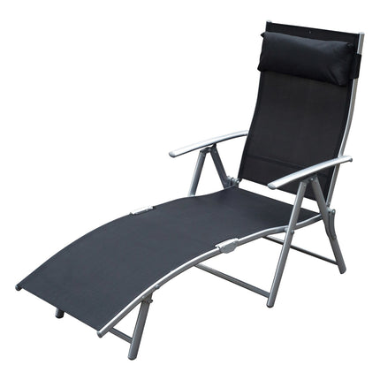 Folding beach chair with cushion, black metal and fabric
