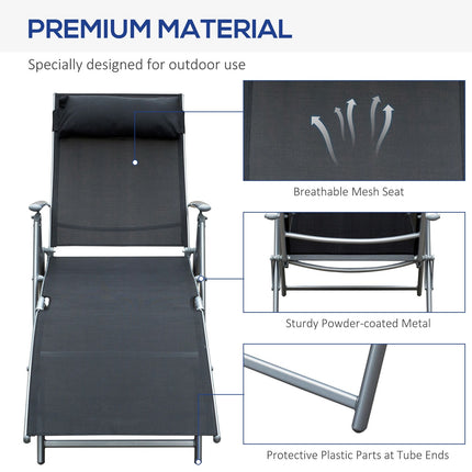 Folding beach chair with cushion, black metal and fabric