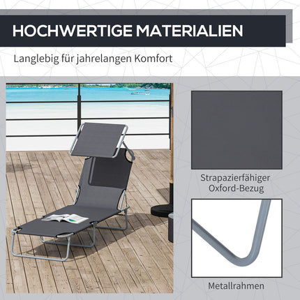 Faltbare Sonnenliege mit Sonnenschutz, Grau - 187x58x36 cm