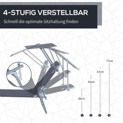 Faltbare Sonnenliege mit Sonnenschutz, Grau - 187x58x36 cm