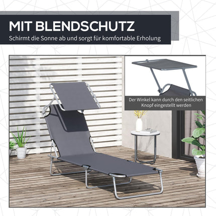 Faltbare Sonnenliege mit Sonnenschutz, Grau - 187x58x36 cm