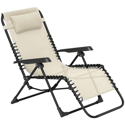 Chaise longue de jardin pliante avec coussin, chaise longue avec dossier réglable sur 5 positions, chaise longue de camping résistante aux intempéries, chaise de jardin pouvant supporter jusqu'à 120 kg, pour jardin extérieur plage, beige