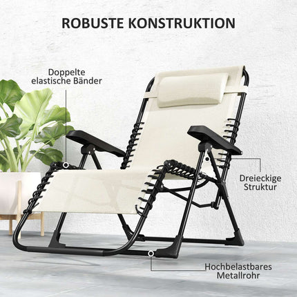 Chaise longue de jardin pliante avec coussin, chaise longue avec dossier réglable sur 5 positions, chaise longue de camping résistante aux intempéries, chaise de jardin pouvant supporter jusqu'à 120 kg, pour jardin extérieur plage, beige