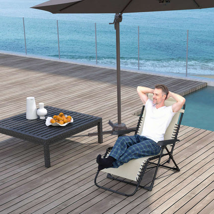 Chaise longue de jardin pliante avec coussin, chaise longue avec dossier réglable sur 5 positions, chaise longue de camping résistante aux intempéries, chaise de jardin pouvant supporter jusqu'à 120 kg, pour jardin extérieur plage, beige