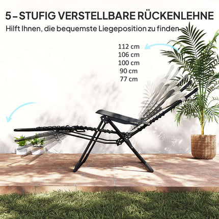 Chaise longue de jardin pliante avec coussin, chaise longue avec dossier réglable sur 5 positions, chaise longue de camping résistante aux intempéries, chaise de jardin pouvant supporter jusqu'à 120 kg, pour jardin extérieur plage, beige