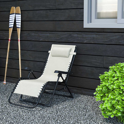 Chaise longue de jardin pliante avec coussin, chaise longue avec dossier réglable sur 5 positions, chaise longue de camping résistante aux intempéries, chaise de jardin pouvant supporter jusqu'à 120 kg, pour jardin extérieur plage, beige