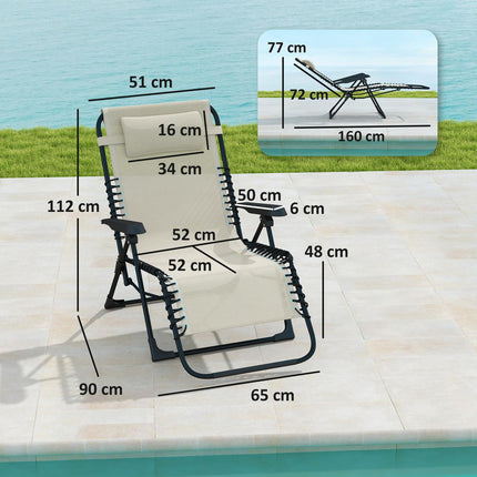 Chaise longue de jardin pliante avec coussin, chaise longue avec dossier réglable sur 5 positions, chaise longue de camping résistante aux intempéries, chaise de jardin pouvant supporter jusqu'à 120 kg, pour jardin extérieur plage, beige