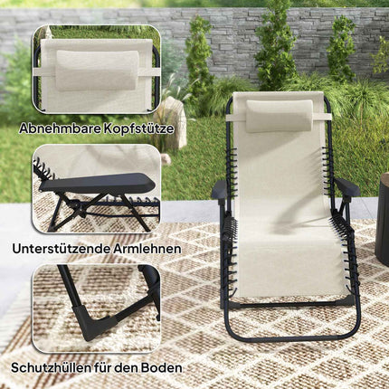 Chaise longue de jardin pliante avec coussin, chaise longue avec dossier réglable sur 5 positions, chaise longue de camping résistante aux intempéries, chaise de jardin pouvant supporter jusqu'à 120 kg, pour jardin extérieur plage, beige