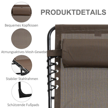 Folding sun lounger with cushion & pocket - weatherproof, brown