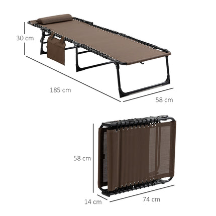 Folding sun lounger with cushion & pocket - weatherproof, brown