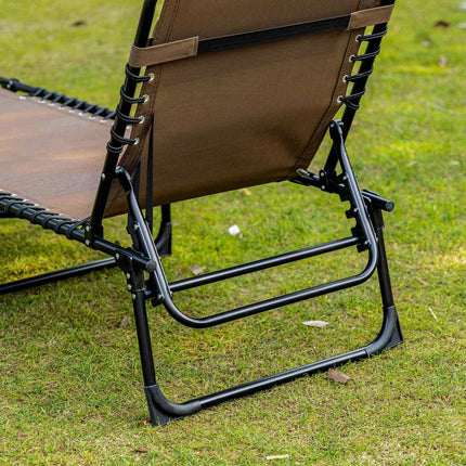 Folding sun lounger with cushion & pocket - weatherproof, brown